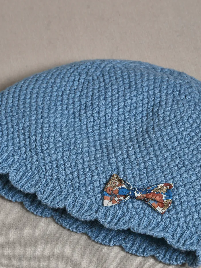 Girls Cyrillus Accessories Scalloped Hat Trim Made With Liberty Fabric Bleu Grise