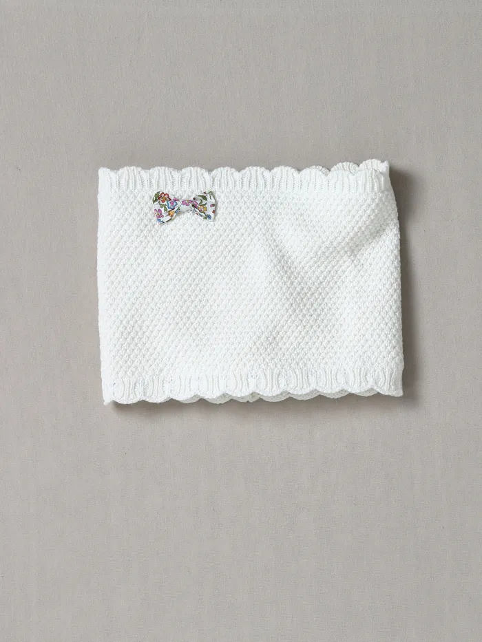 Girls Cyrillus Accessories Scalloped Snood And Bow Made With Liberty Fabric Ecru