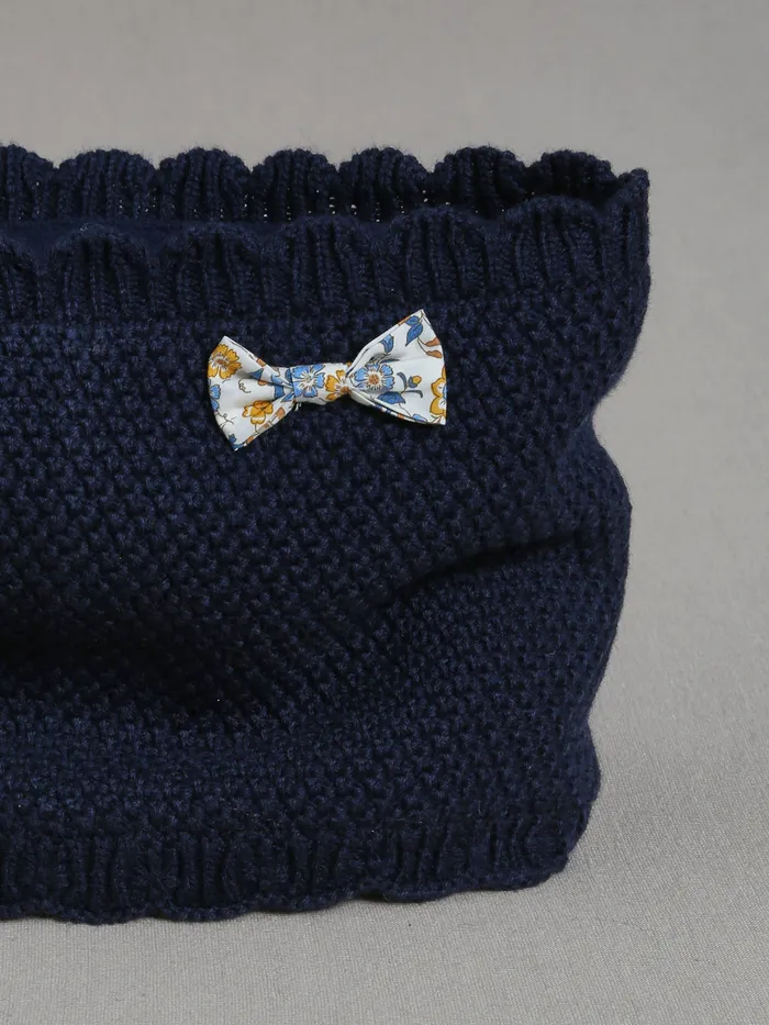 Girls Cyrillus Accessories Scalloped Snood And Bow Made With Liberty Fabric Marine