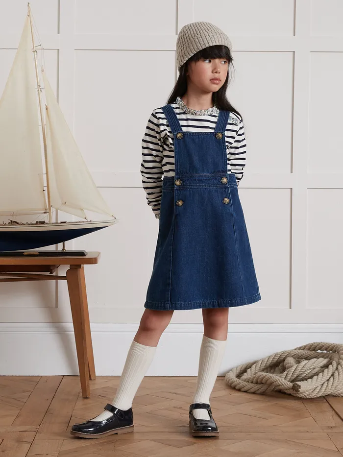 Girls Cyrillus Clothing Denim Apron Dress Denim Brut