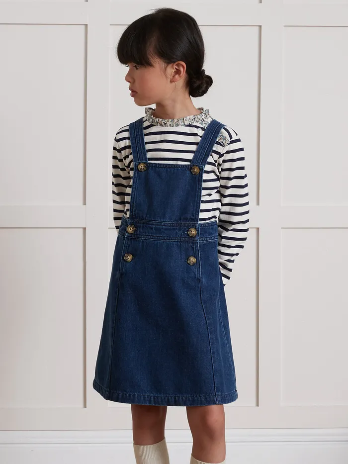 Girls Cyrillus Clothing Denim Apron Dress Denim Brut