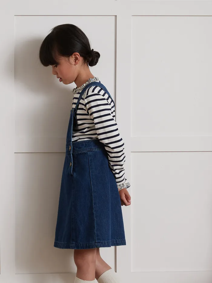Girls Cyrillus Clothing Denim Apron Dress Denim Brut