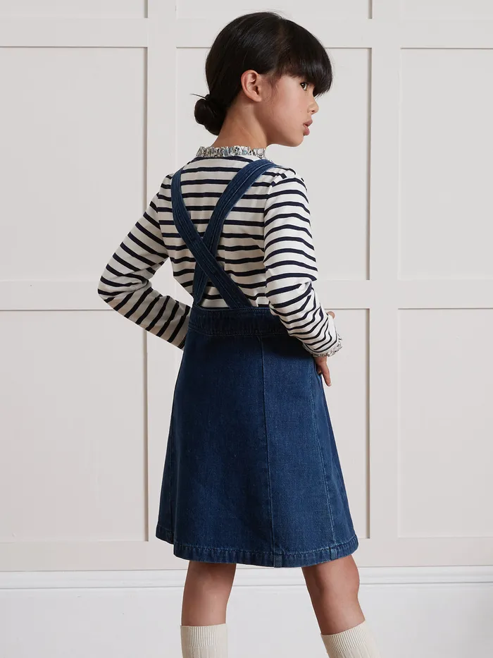 Girls Cyrillus Clothing Denim Apron Dress Denim Brut