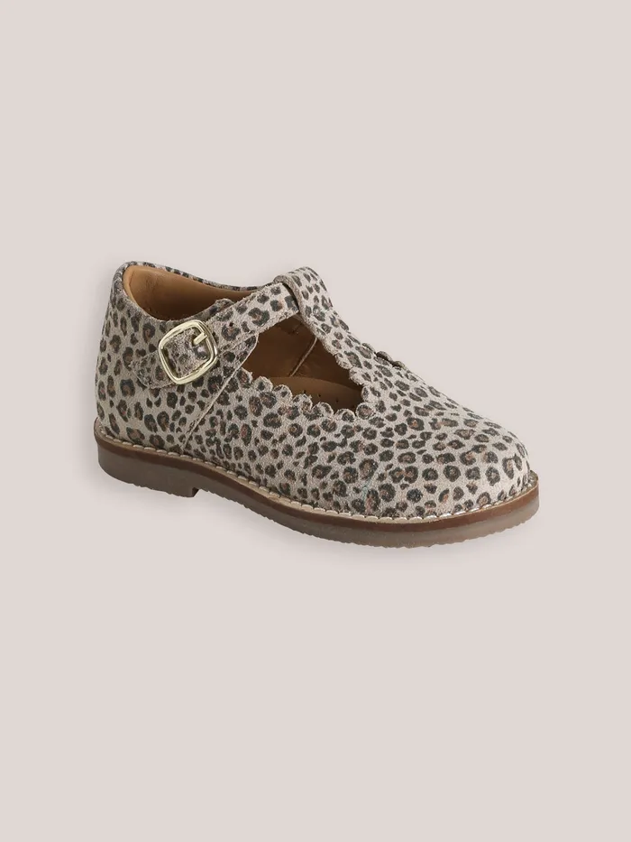 Girls Cyrillus Shoes Leather Leopard Motif TStrap Shoes Peau De Bete