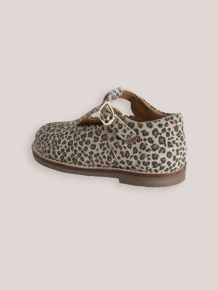 Girls Cyrillus Shoes Leather Leopard Motif TStrap Shoes Peau De Bete