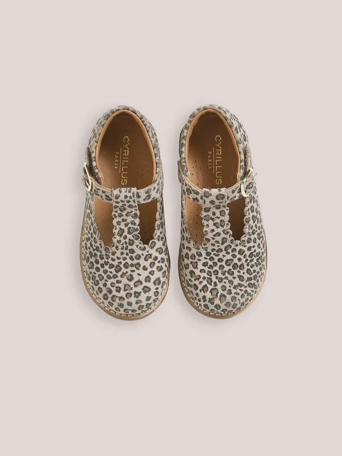 Girls Cyrillus Shoes Leather Leopard Motif TStrap Shoes Peau De Bete
