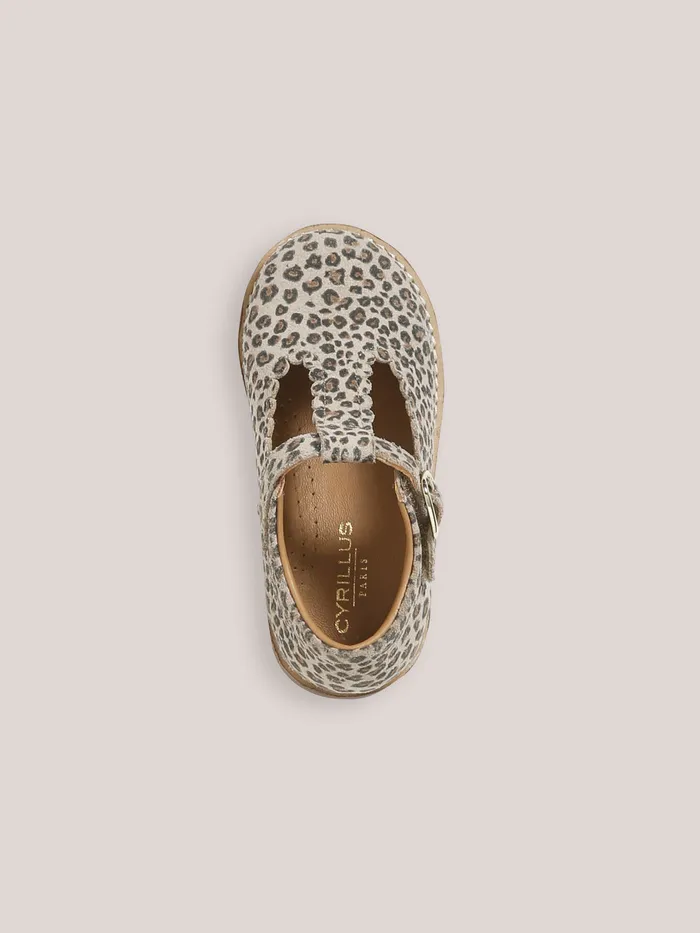 Girls Cyrillus Shoes Leather Leopard Motif TStrap Shoes Peau De Bete