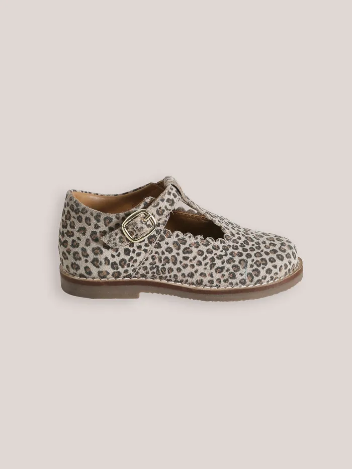 Girls Cyrillus Shoes Leather Leopard Motif TStrap Shoes Peau De Bete