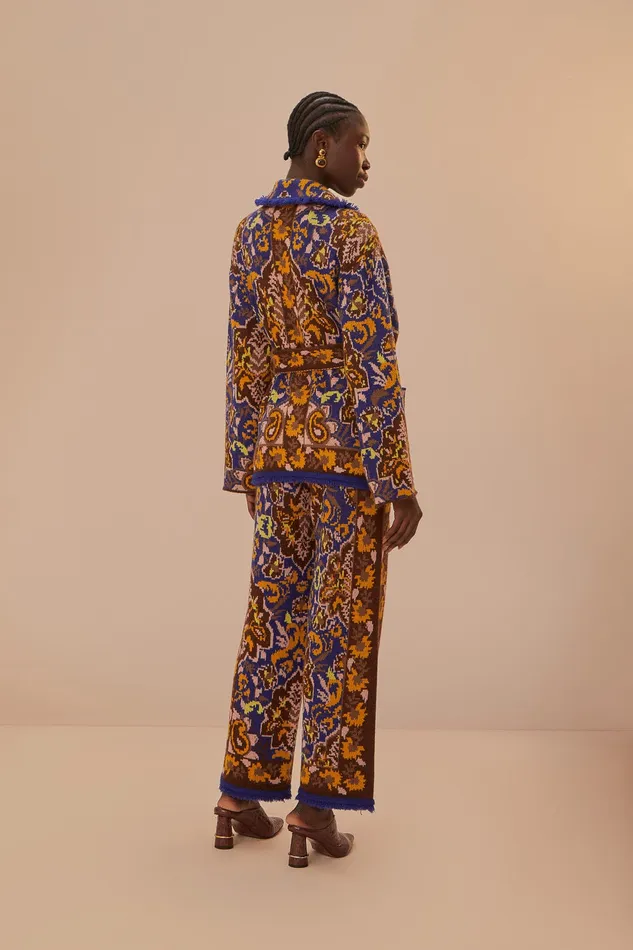 Glam Tapestry Blue Knit Pants Women Farm Rio Pants