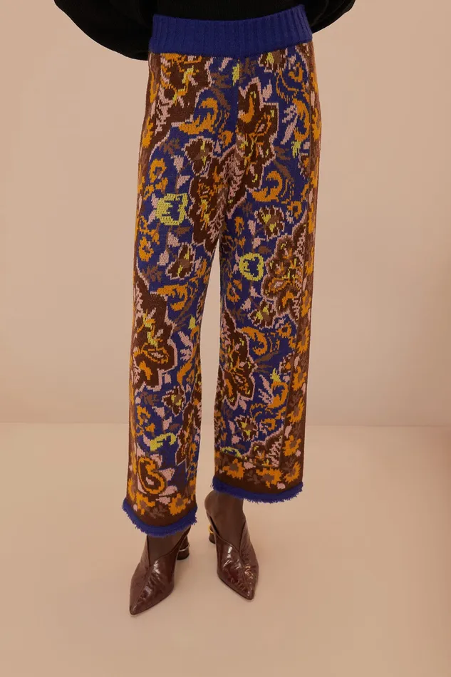 Glam Tapestry Blue Knit Pants Women Farm Rio Pants