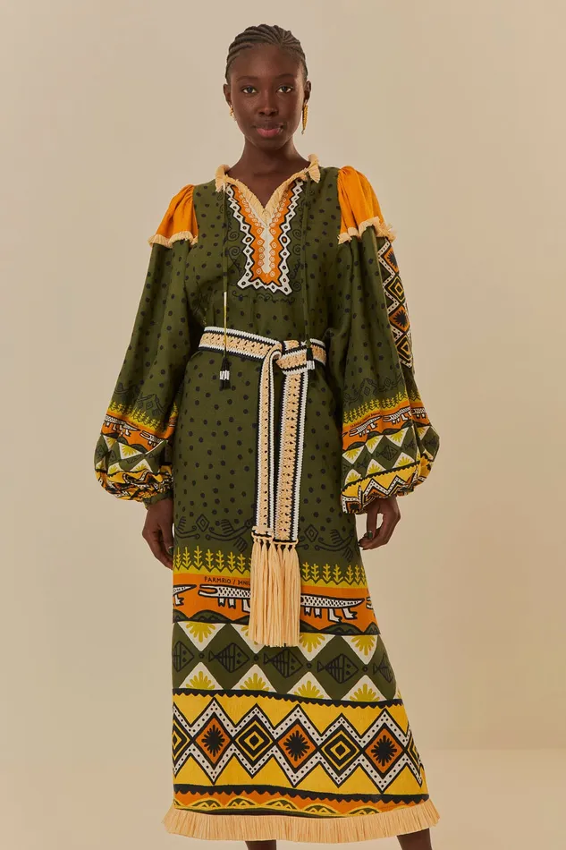 Green Creation Long Sleeve Midi Dress Women Farm Rio Midi Dresses