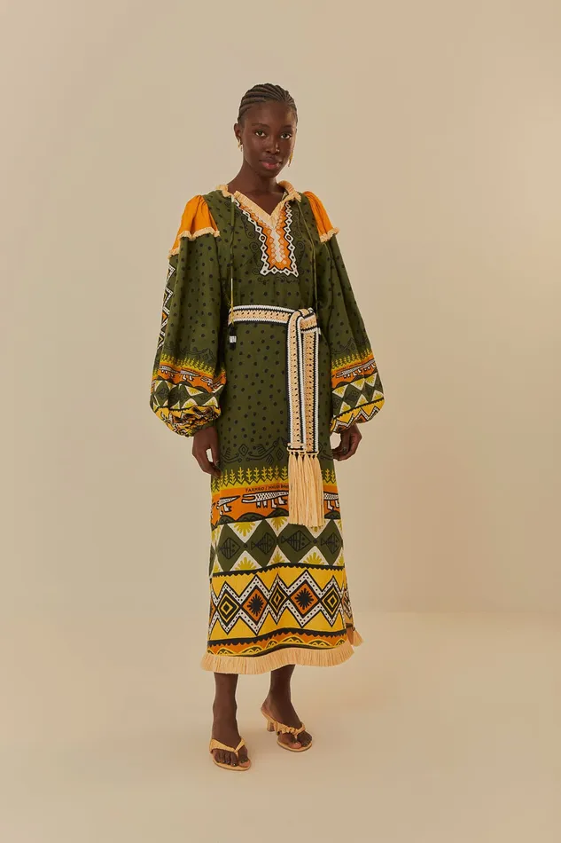 Green Creation Long Sleeve Midi Dress Women Farm Rio Midi Dresses