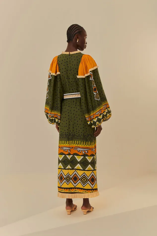 Green Creation Long Sleeve Midi Dress Women Farm Rio Midi Dresses