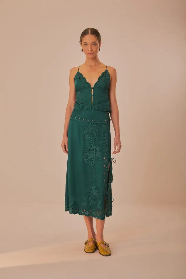 Green Richelieu Midi Skirt Women Farm Rio Skirts