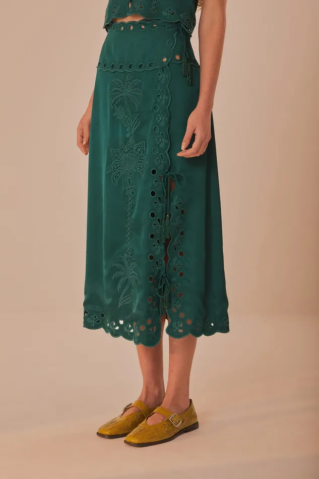 Green Richelieu Midi Skirt Women Farm Rio Skirts