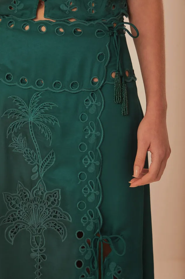 Green Richelieu Midi Skirt Women Farm Rio Skirts