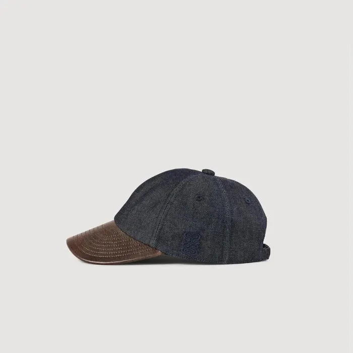 Hats Women SANDRO Denim And Leather Cap Deep Blu