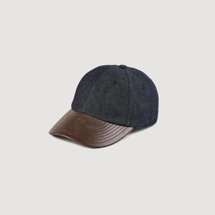 Hats Women SANDRO Denim And Leather Cap Deep Blu