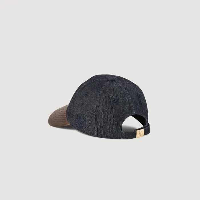 Hats Women SANDRO Denim And Leather Cap Deep Blu