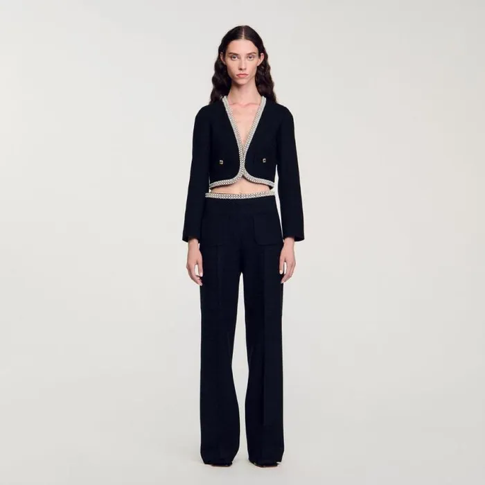 Jackets and Blazers Women SANDRO Cropped Tweed Jacket Black