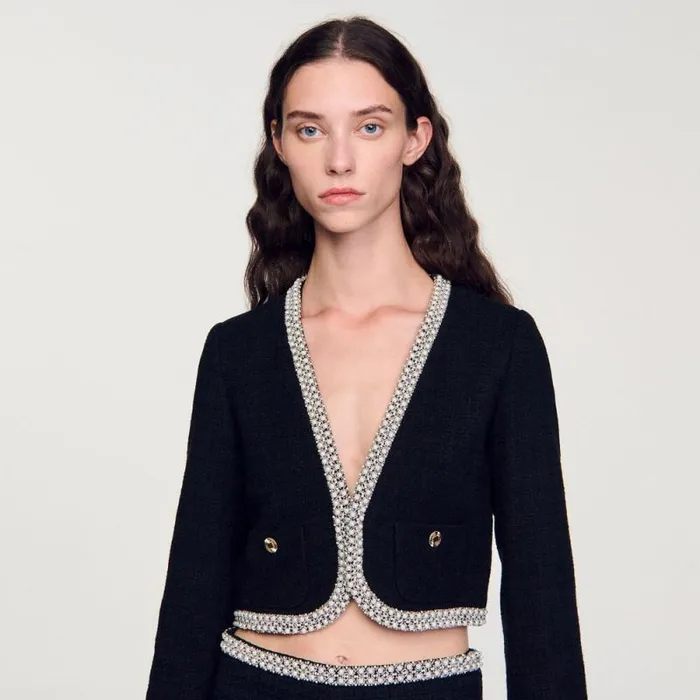 Jackets and Blazers Women SANDRO Cropped Tweed Jacket Black