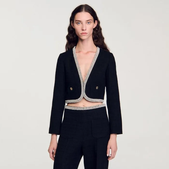 Jackets and Blazers Women SANDRO Cropped Tweed Jacket Black