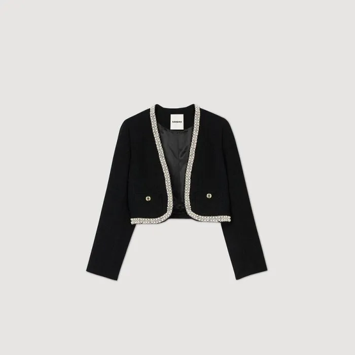 Jackets and Blazers Women SANDRO Cropped Tweed Jacket Black