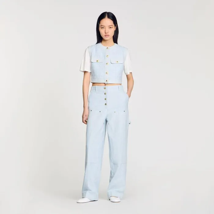 Jackets and Blazers Women SANDRO Decorative Tweed Jacket Sky Blue