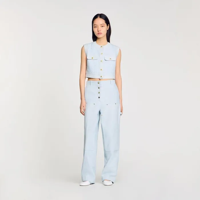 Jackets and Blazers Women SANDRO Decorative Tweed Jacket Sky Blue