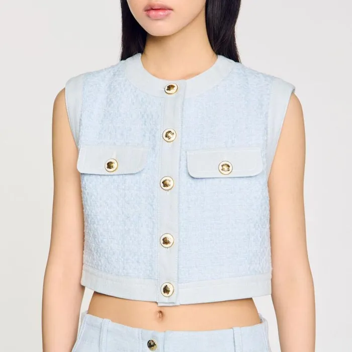 Jackets and Blazers Women SANDRO Decorative Tweed Jacket Sky Blue