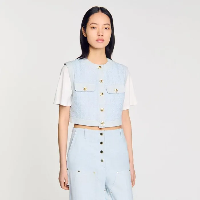 Jackets and Blazers Women SANDRO Decorative Tweed Jacket Sky Blue