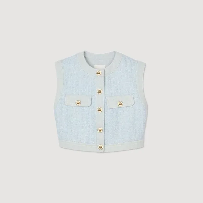 Jackets and Blazers Women SANDRO Decorative Tweed Jacket Sky Blue