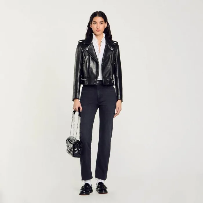 Jackets and Blazers Women SANDRO Leather Jacket Black