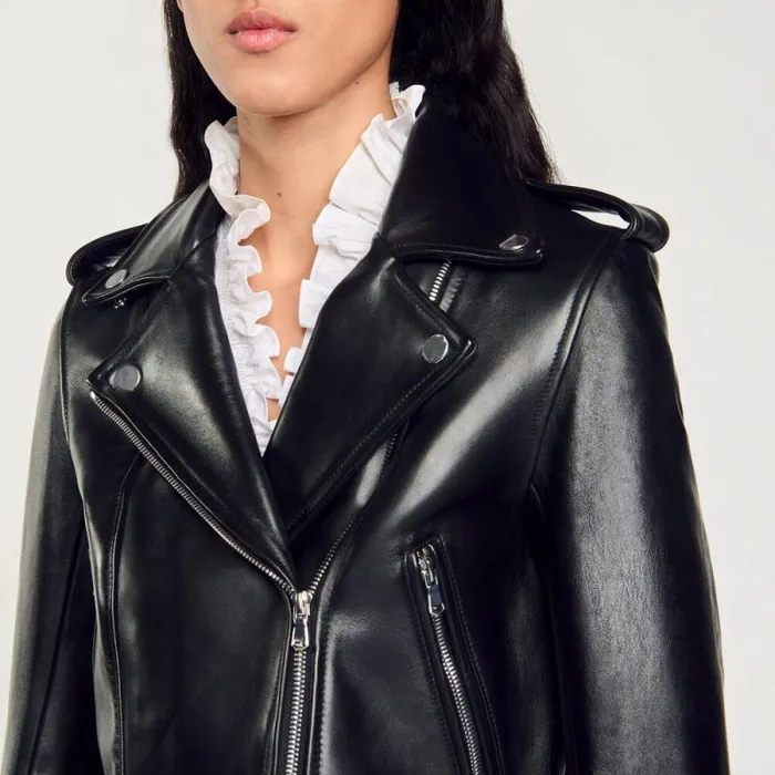 Jackets and Blazers Women SANDRO Leather Jacket Black