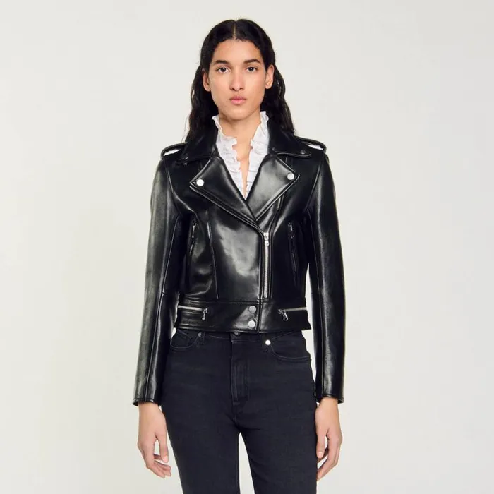 Jackets and Blazers Women SANDRO Leather Jacket Black