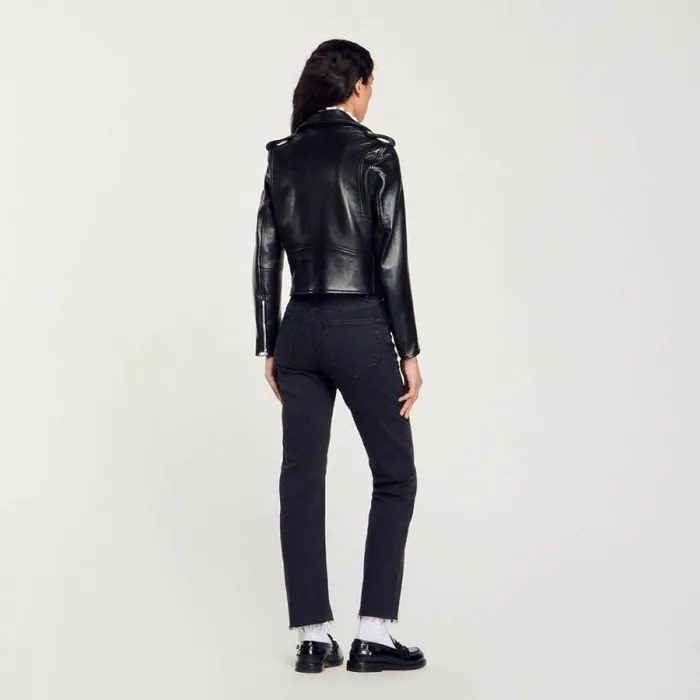 Jackets and Blazers Women SANDRO Leather Jacket Black