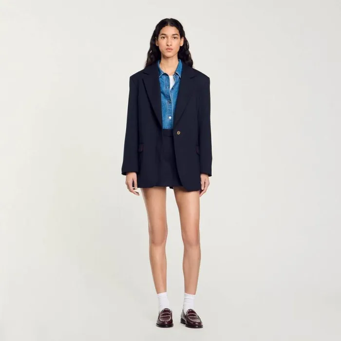 Jackets and Blazers Women SANDRO Wool Suit Jacket Navy Blue