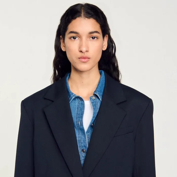 Jackets and Blazers Women SANDRO Wool Suit Jacket Navy Blue