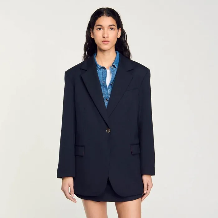 Jackets and Blazers Women SANDRO Wool Suit Jacket Navy Blue