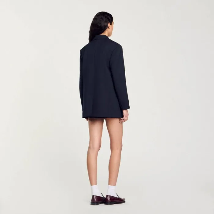 Jackets and Blazers Women SANDRO Wool Suit Jacket Navy Blue