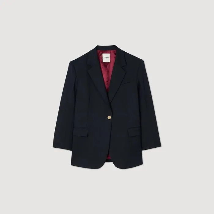Jackets and Blazers Women SANDRO Wool Suit Jacket Navy Blue