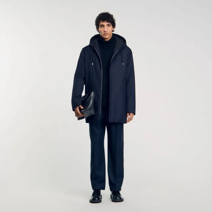 Jackets Men SANDRO Hooded Parka With Zip Navy Blue
