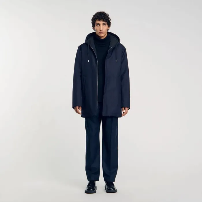 Jackets Men SANDRO Hooded Parka With Zip Navy Blue