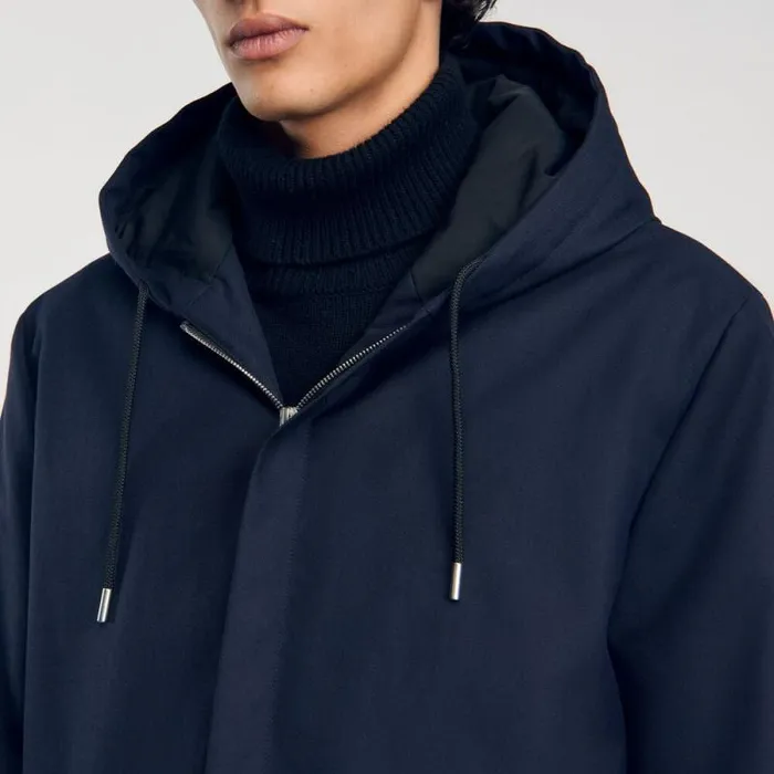 Jackets Men SANDRO Hooded Parka With Zip Navy Blue