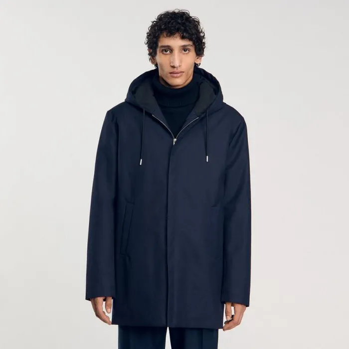 Jackets Men SANDRO Hooded Parka With Zip Navy Blue
