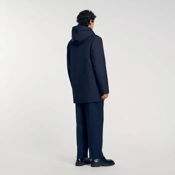 Jackets Men SANDRO Hooded Parka With Zip Navy Blue