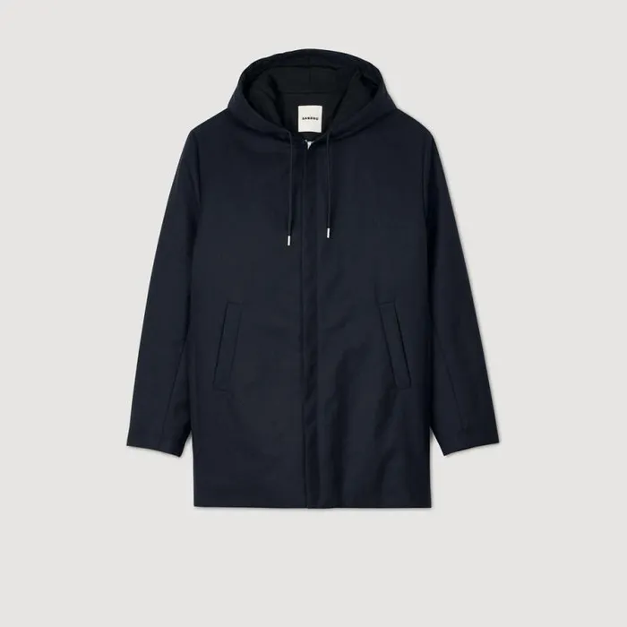 Jackets Men SANDRO Hooded Parka With Zip Navy Blue