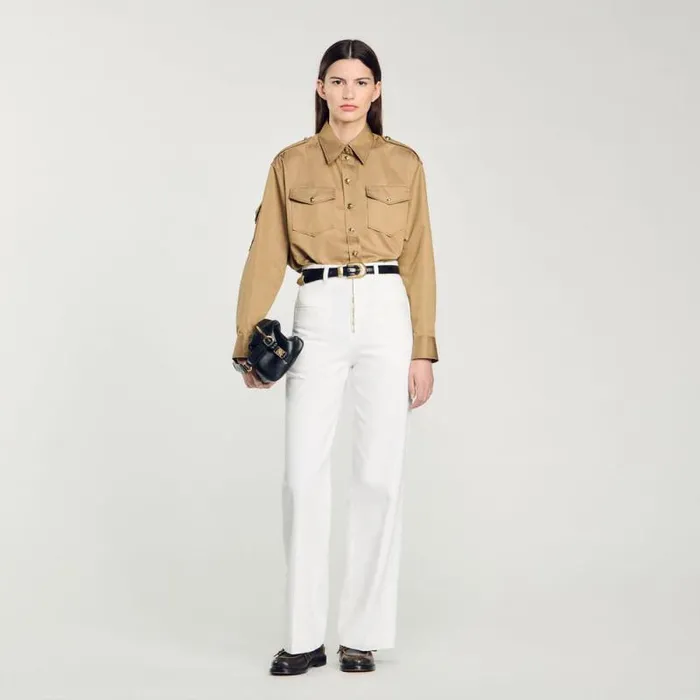 Jeans Women SANDRO Wideleg Canvas Pants White