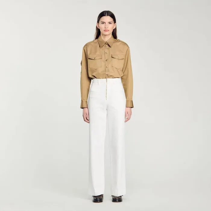 Jeans Women SANDRO Wideleg Canvas Pants White