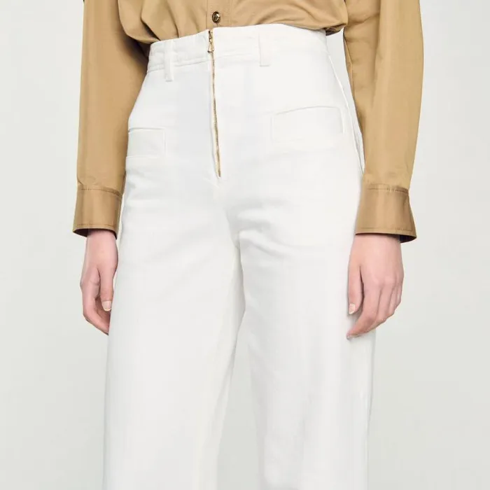 Jeans Women SANDRO Wideleg Canvas Pants White